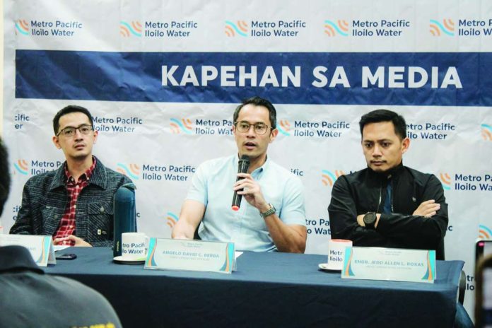 banner_for_oct3_compressed_resized PLANNING AHEAD. Metro Pacific Iloilo Water officials (from left), Engineering Division head Engr. Bryan Rubiano, Chief Operating Officer Angelo David Berba, and Operations Division head Engr. Jedd Allen Roxas, discuss the company’s preparations for El Niño, including additional water supply measures, Non-Revenue Water reduction projects, and infrastructure investments, during a press conference.
