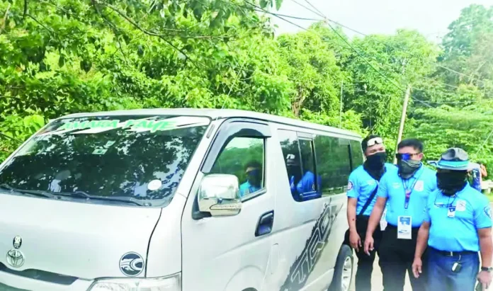 Land Transportation Office Region 6’s Regional Law Enforcement Section personnel inspect an impounded passenger van in Nabas, Aklan on Thursday, Oct. 8, 2026. Law enforcers flagged down the vehicle during a roadside inspection after discovering it was carrying seven fare-paying passengers without a valid LTFRB franchise. LTO-6 PHOTO