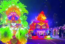 ILLUMINATED CELEBRATION. The Chicken Inasal and San Juan float of Barangay 12 shines brightly during the Electric MassKara and Mega Float Parade at the Megaworld The Upper East in Bacolod City on Friday night, October 16. Six barangay floats and seven sponsor floats participated in this highlight event, which is one of the centerpiece attractions of the MassKara Festival 2026. CESAR JOLITO III PHOTO