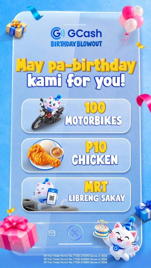GCash celebrates 22 years of empowering Filipinos by offering exciting birthday surprises—from free MRT commutes and discounted ₱10 chicken to a chance to win one of 100 motorbikes.