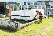 CEMETERY VISITORS FACE HEAT, DENGUE THREATS; Health authorities brace for medical emergencies Workers clean and maintain tombs at the Jaro Catholic Cemetery ahead of the observance of All Saints’ Day and All Souls’ Day. As families prepare to honor their departed loved ones, health authorities warn cemetery visitors against extreme heat, dehydration and dengue, urging then to take necessary precautions. ALLEN ANIMAS/PN