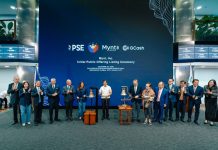 GCash parent Mynt successfully lists on the PSE, marking a new chapter for Philippine digital finance Philippine President Ferdinand Marcos, Jr. (Center) leads the bell-ringing ceremony of Mynt, Inc., the parent company of GCash. From left to right joining the ceremony are: Ayala Corporation Director Fernando Zobel de Ayala, Mynt Chief Financial Officer Evelyn Ng, Ayala Corporation President and CEO Bong Consing, Ayala Corporation Chairman Jaime Augusto Zobel de Ayala, Mynt Chairman Ernest Cu, Mynt President and CEO Martha Sazon, Philippine Stock Exchange, Inc. Chairman Jose Pardo, PSE Director Ma. Vivian Yuchengco, PSE President and CEO Ramon Monzon, Monetary Board Member Romeo Bernardo, Finance Secretary Frederick Go, Securities and Exchange Commission Chairman Francis Ed Lim, PSE COO Atty. Roel A. Refran, and PSE Issuer Regulation Division Head Atty. Marigel M. Baniqued-Garcia.