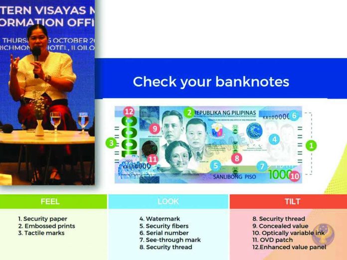 neljoy_BSP_copy_compressed_resized “How do we identify genuine from counterfeit notes? Para hindi tayo ma-scam, dapat we are aware kung ano ba talaga ang genuine against the counterfeit,” says Bangko Sentral ng Pilipinas - Visayas regional director Anna Clara Oville.