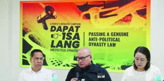 Jaro archdiocese mobilizes parishes for signature drive against political dynasties ANTI-DYNASTY PUSH. Msgr. Meliton B. Oso (center), director of the Jaro Archdiocesan Social Action Center (JASAC), discusses the “Dapat Isa Lang” People’s Initiative seeking an anti-political dynasty law, alongside Atty. Rean Sy (left) and Clarizel Joy Abellar of the Commission on Laity. The Archdiocese of Jaro is mobilizing parishes, youth and lay volunteers to help gather signatures for the nationwide initiative. ALLEN ANIMAS/PN