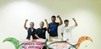 Representatives of farmers, fisherfolk and progressive organizations in Iloilo raise their fists in solidarity as they demand urgent government action against El Niño. The groups are pushing for a P50,000 production subsidy for small-scale farmers and fisherfolk, warning that declining agricultural output, dwindling fish catches and rising production costs could trigger food shortages, higher prices and deeper poverty. PHOTO BY PAMANGGAS