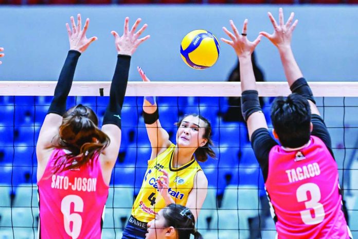 sports_Belen.JPG_resized Capital1 Solar Spikers’ Mhicaela Belen attacks against the defense of Akari Chargers during their five-set PVL encounter at the Ynares Center in Antipolo City. PVL