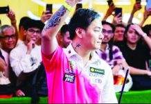 HISTORIC TRIUMPH. Bacolod City-native Johann “Bad Koi” Chua celebrates his historic victory in the 2026 Philippines Open Pool Championship after defeating fellow Filipino Anton Raga, 11-9, in the championship match at Gateway Mall in Quezon City. MATCHROOM POOL PHOTO