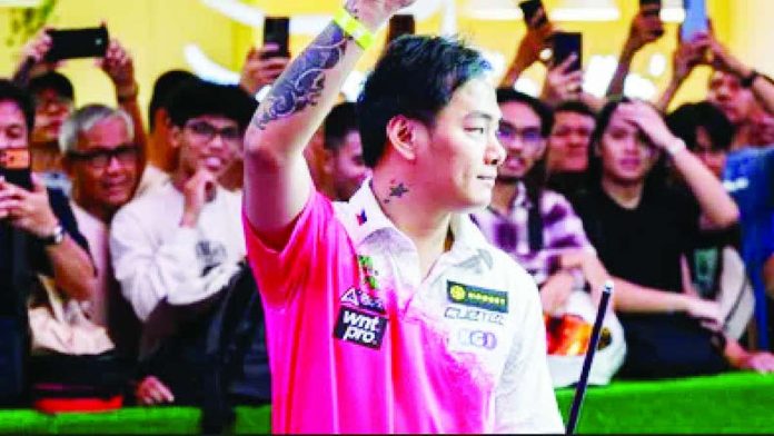 sports_Chua.JPG_resized HISTORIC TRIUMPH. Bacolod City-native Johann “Bad Koi” Chua celebrates his historic victory in the 2026 Philippines Open Pool Championship after defeating fellow Filipino Anton Raga, 11-9, in the championship match at Gateway Mall in Quezon City. MATCHROOM POOL PHOTO