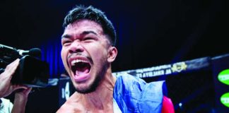 Filipino champion Rolando “The Incredible” Dy successfully defends his BKB Super Welterweight World Championship with a third-round stoppage of British challenger Scott McHugh at BKB 60 in Newcastle, England. PHOTO COURTESY OF TAPOLOGY