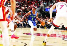 Edwards’ 45-point explosion ruins Giannis’ Miami debut Minnesota Timberwolves superstar Anthony Edwards looks to pass against the Miami Heat during their NBA season opener. Edwards erupted for a franchise-record 45 points, including nine three-pointers, to lead Minnesota to a 131-106 victory. PHOTO BY ISSAC BALDIZON/GETTY IMAGES