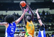 Far Eastern University Tamaraws’ Mo Konateh powers his way past the defense of Ateneo de Manila University Blue Eagles during their UAAP Season 89 men’s basketball encounter at the Smart Araneta Coliseum. Konateh exploded for 29 points and 11 rebounds to lead FEU to a commanding 93-70 victory. UAAP