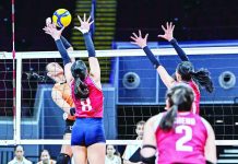 Farm Fresh Foxies’ Trisha Tubu unleashes an attack against the defense of Choco Mucho Flying Titans during their thrilling five-set encounter in the PVL 2026-27 All-Filipino Conference Siklab Series. PVL