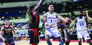 Converge FiberXers guard Juan Gomez de Liaño delivers 32 points, 13 assists and 12 rebounds to power his team to a commanding 152-119 victory over Titan Ultra Giant Risers in the PBA Season 50 Governors’ Cup. PBA