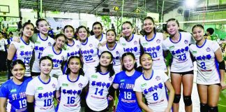 Members of the St. John’s Institute Bacolod secondary girls’ volleyball team celebrate their NOPSSCEA championship after defeating Bacolod Tay Tung High School in four sets. PHOTO COURTESY OF STEPHEN TAN