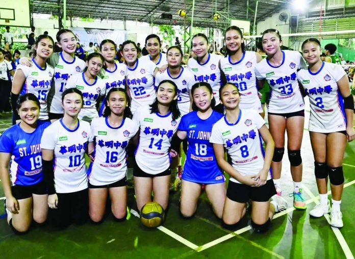 sports_SJI_compressed_resized Members of the St. John’s Institute Bacolod secondary girls’ volleyball team celebrate their NOPSSCEA championship after defeating Bacolod Tay Tung High School in four sets. PHOTO COURTESY OF STEPHEN TAN