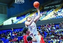 University of the Philippines Fighting Maroons center Gani Stevens attacks the basket for an inside conversion during their 101-70 rout of the University of the East Red Warriors in the UAAP Season 89 men’s basketball tournament.